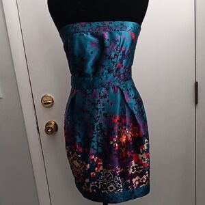 Lush Strapless Teal and Purple Mosaic Cocktail Dress
